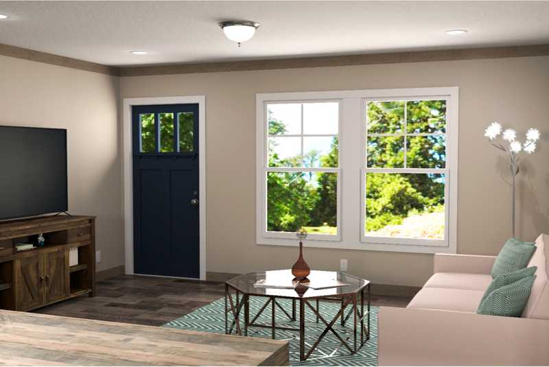 Craftsman front door in living room of manufactured house